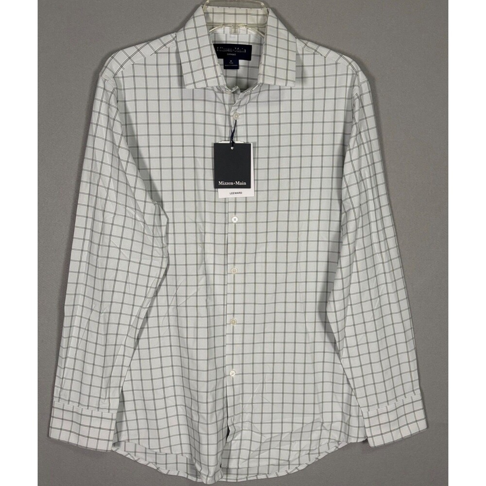 NWT Mizzen Main Leeward Shirt Mens M Trim Fit White Check Plaid Performance
